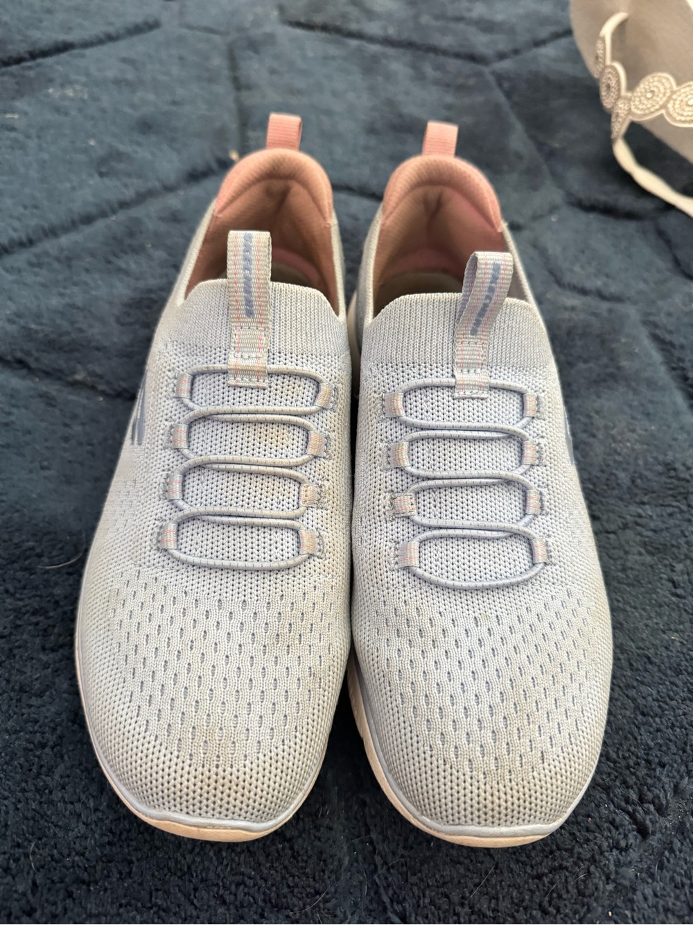 Women Slip-On Knit Sneakers in Light Gray with Pink Accents